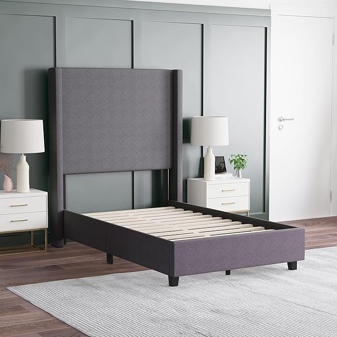 EMMA + OLIVER Nora Twin Size Faux Linen Upholstered Platform Bed - Image 4