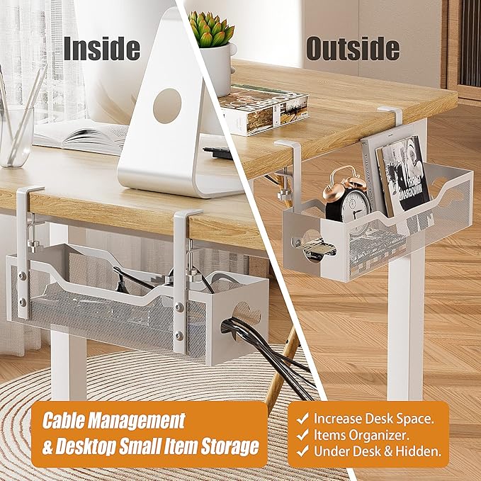 Under Desk Cable Management Tray 13.38", Quszmd Cable Organizer No Drill - Image 5