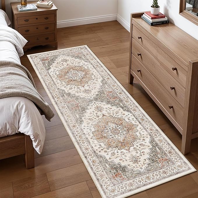 2x6 Vintage Runner Rug Low Pile Runners Non-Slip Machine Washable Rug Retro - Image 3