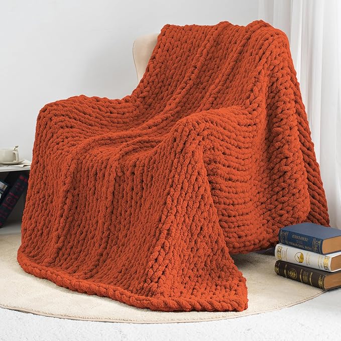 Chunky Knit Throw Blanket 50"X 60", 100% Handmade - Image 9