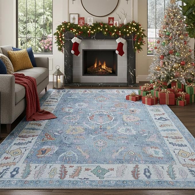 Fame Rugs Blue Modern Oushak Rug 9x12, Vintage Turkish Colorful Oriental by FameRugs