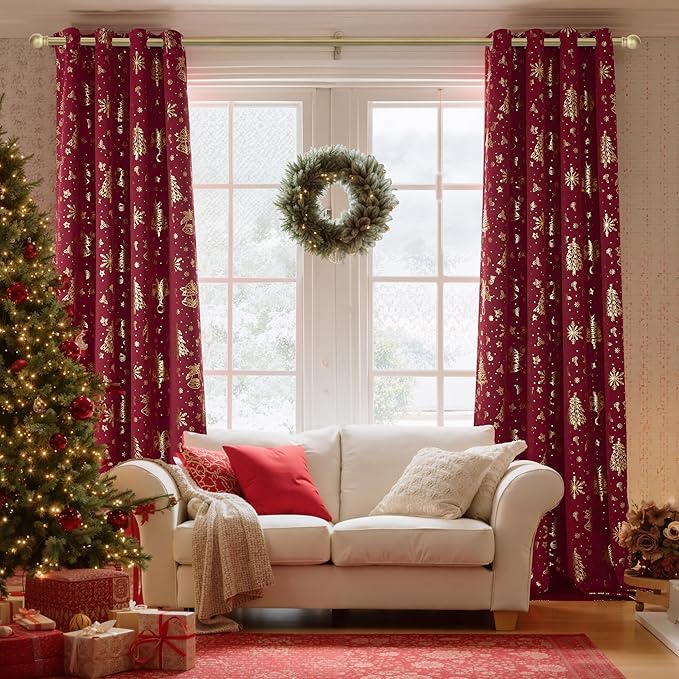 NICETOWN 2 Panels Christmas Red Curtains 52 x 108 Inch, Christmas Style Window by NICETOWN