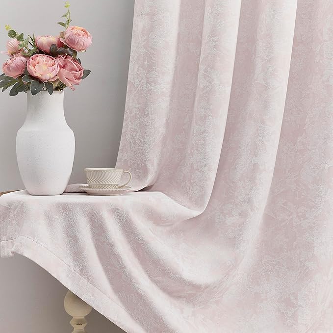 Beauoop Pink Floral Jacquard Blackout Curtains 84 Inches Long 2 Panels by Beauoop