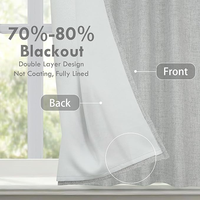 DriftAway Double Layer Linen Blackout Tie Up Curtains Thermal Insulated Fully - Image 2