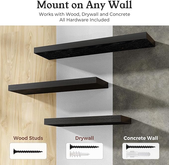 Floating Shelves for Wall, 7.9" Deep Wall Mounted Wood Shelves for Bathroom - Image 6
