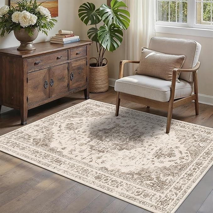 3x5 Vintage Washable Area Rugs Boho Medallion Large Distressed Retro Accent - Image 2