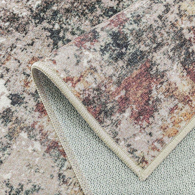 Modern Area Rug 3x5 Machine Washable Entryway Entrance Carpet Red Brown Multi - Image 7