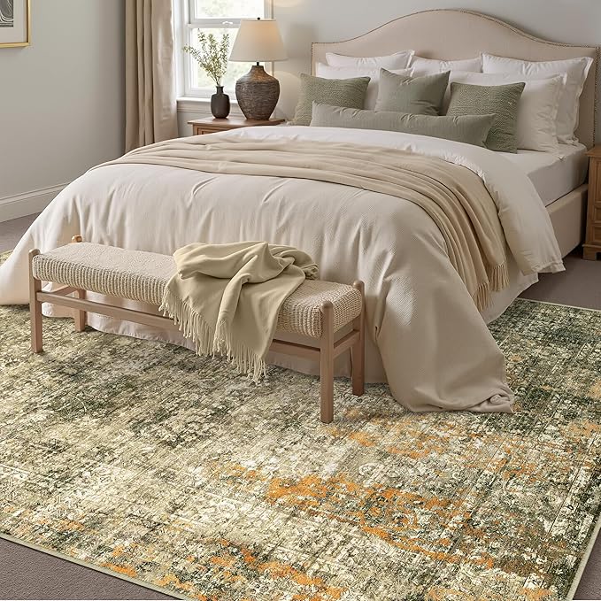 Area Rug 5x7 Brown Washable Non-Slip Lightweight Floral Vintage Distress Print - Image 8