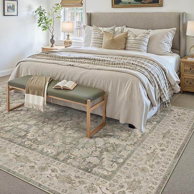 Brown 8x10 Area Rug Vintage Washable Living Room Carpet Non Slip Bedroom Indoor - Image 4