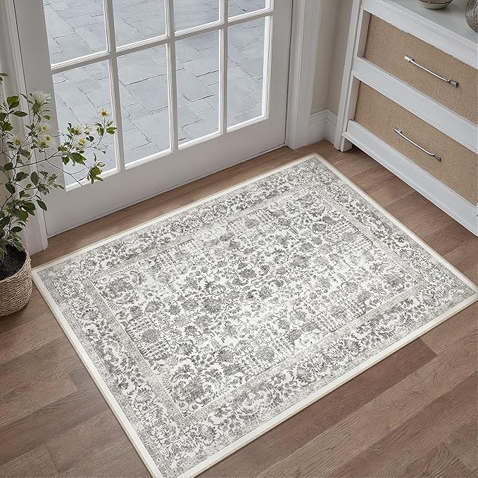Black Entryway Area Rug 2x3 Door Mat Machine Washable Kitchen Vintage by PureCozy