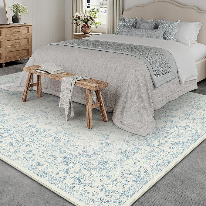 9x12 Blue Area Rug Non Slip Large Vintage Living Room Distressed Machine - Image 5