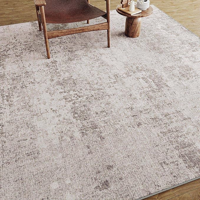 Washable Beige Area Rug 5x7 Modern Abstract Living Room Carpet Neutral Soft - Image 7