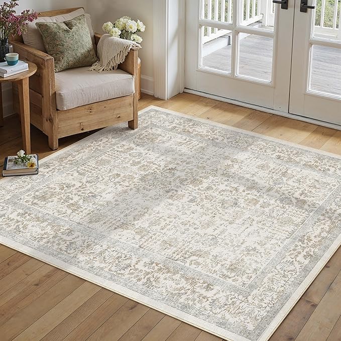 Taupe Area Rug 3x4 Office Entryway Rug Machine Washable Kitchen Vintage - Image 6