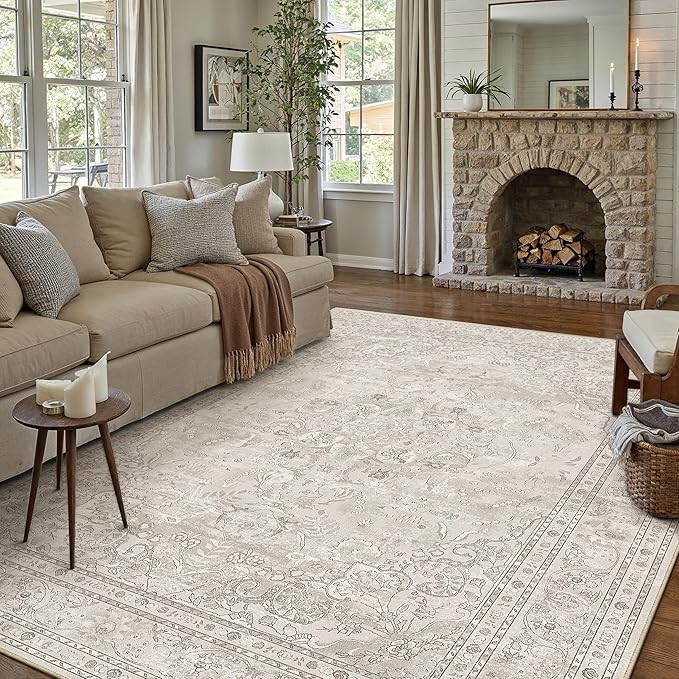 Beige 8x10 Area Rug Washable Vintage Carpet - Image 3