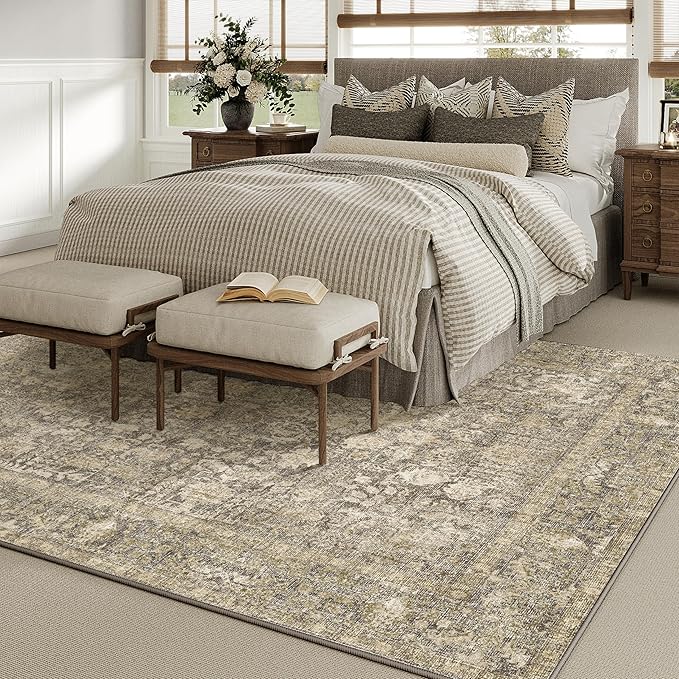 Brown Area Rug 6x9 Machine Washable Vintage Living Room Distressed Non Slip - Image 6