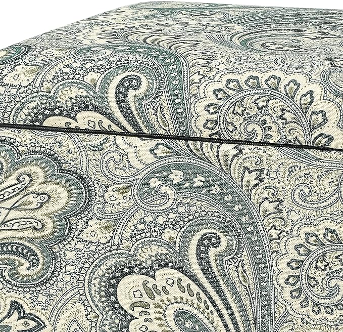 Adeco 18 Inch High Cube Ottoman Storage, Paisley Linen Chair Foot Stools - Image 5