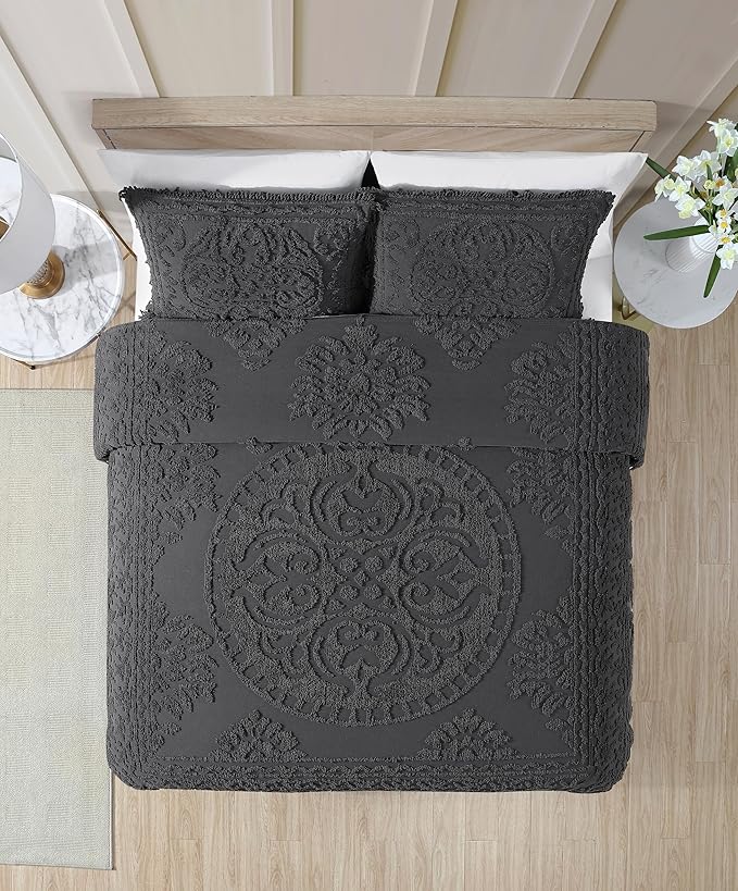 Beatrice Home Fashions Medallion Chenille Bedspread, King Sham - Image 3