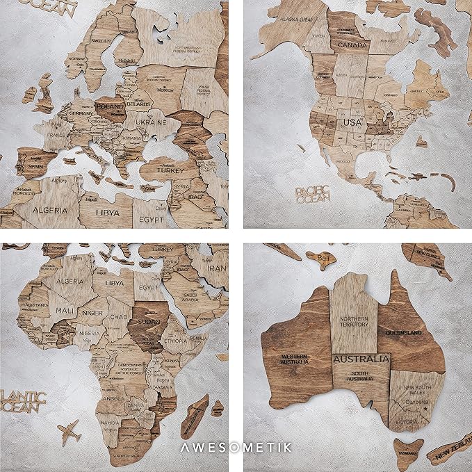 Handmade 3D Wood World Map Wall Art Large Wall Decor Track Your World Travels - Image 4