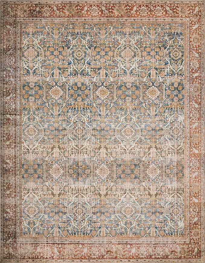 Loloi Layla Collection LAY-04 Ocean/Rust 2'-0" x 5'-0" .13" Thick Accent Rug - Image 5