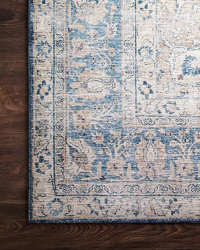 Loloi Layla Collection LAY-07 Blue/Tangerine 2'-0" x 5'-0" .13" Thick Accent Rug - Image 5