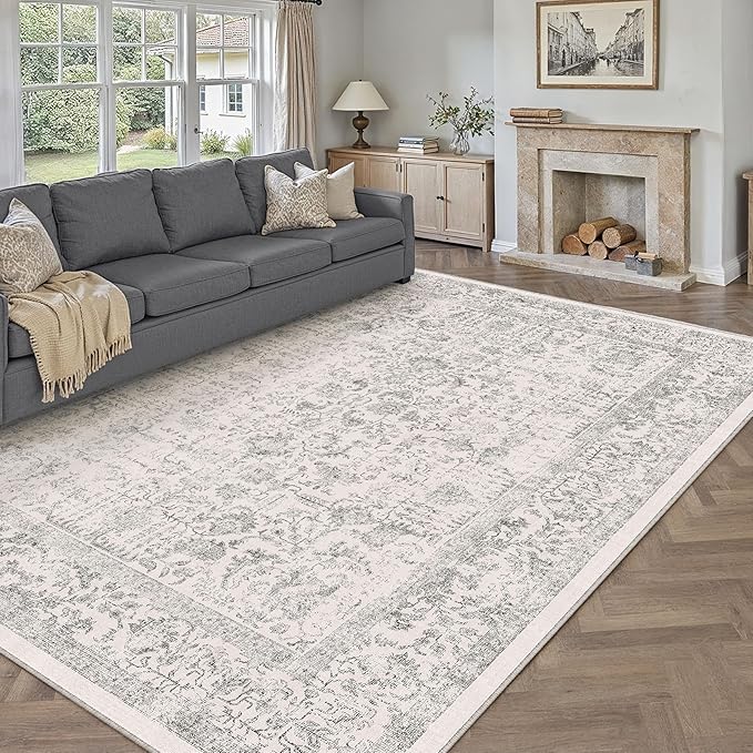 Gray Area Rug 10x12 Machine Washable Large Vintage Living Room Distressed Non - Image 5