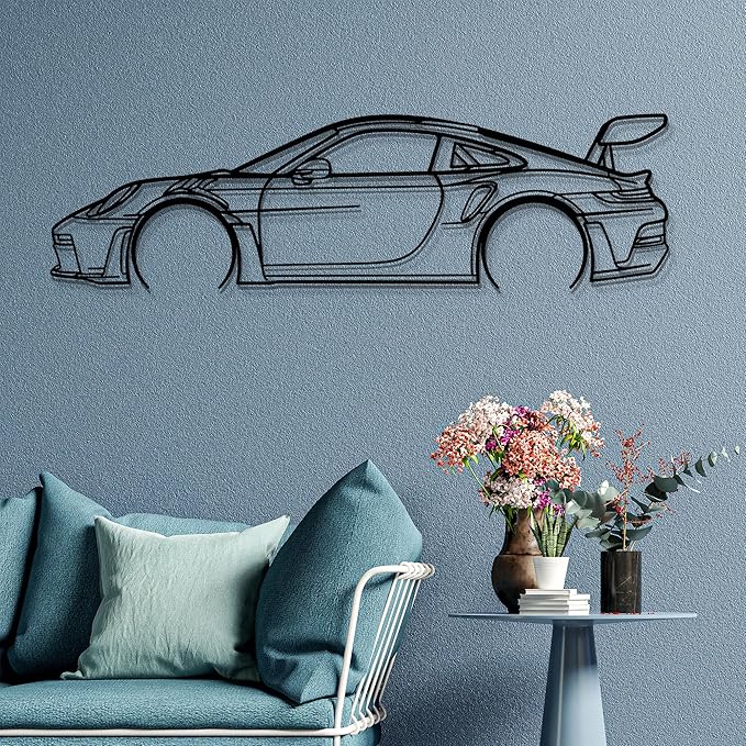 Dekory Car Wall Art – 911 GT3 RS Black Metal Sports Car Silhouette, Modern - Image 7