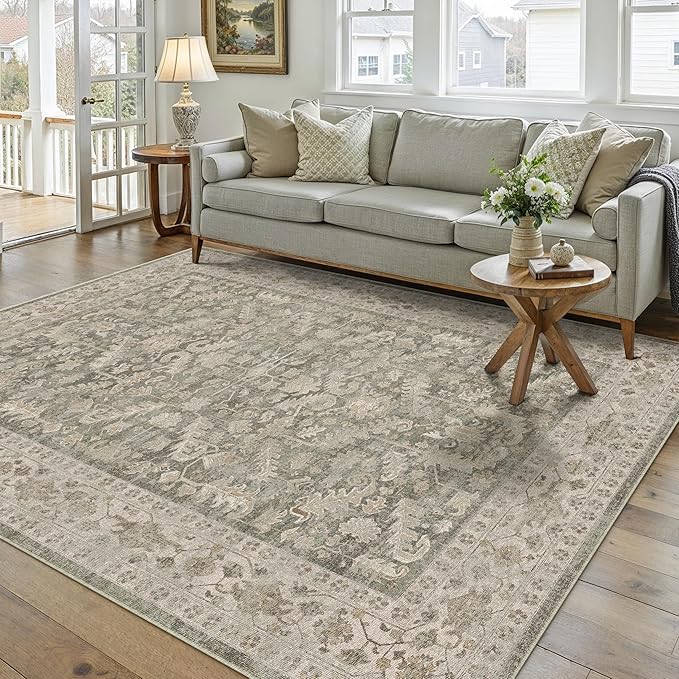 Brown 5x7 Area Rug Vintage Washable Living Room Carpet Non Slip Bedroom Indoor by PureCozy