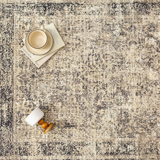 5x7 Area Rug Washable Vintage Neutral Living Room Carpet Large Indoor Non Slip - Image 7