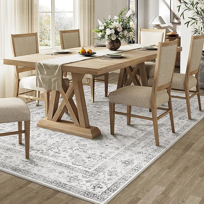 Grey 6x9 Area Rug Vintage Washable Living Room Carpet Non Slip Bedroom Indoor - Image 5