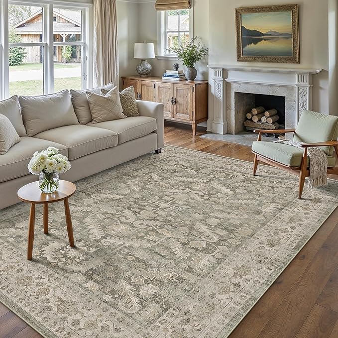 Brown 8x10 Area Rug Vintage Washable Living Room Carpet Non Slip Bedroom Indoor - Image 3