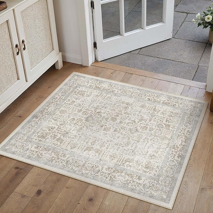 Taupe Entryway Area Rug 2x3 Door Mat Machine Washable Kitchen Vintage - Image 5