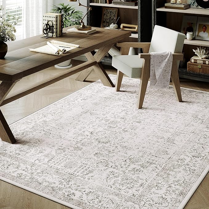 Gray Area Rug 4x5 Office Entryway Rug Machine Washable Kitchen Vintage by PureCozy
