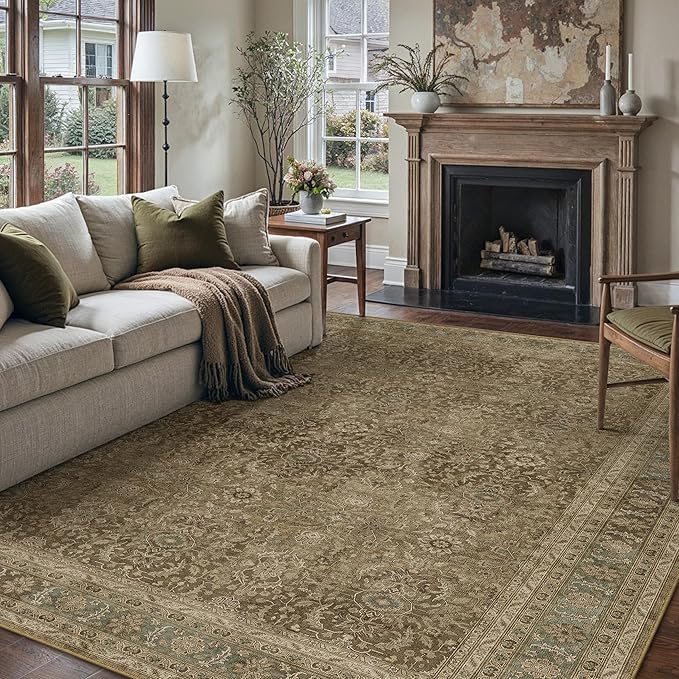 Brown 8x10 Area Rug Washable Vintage Carpet - Image 6