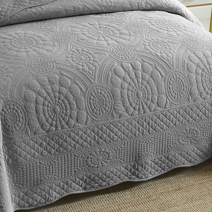 MarCielo 3-Piece 100% Cotton Oversized Bedspread Lightweight Quilt Coverlet - Image 3