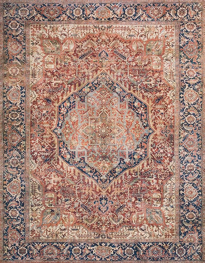 Loloi Layla Collection LAY-08 Red/Navy 5'-0" x 7'-6" .13" Thick Area Rug - Image 4