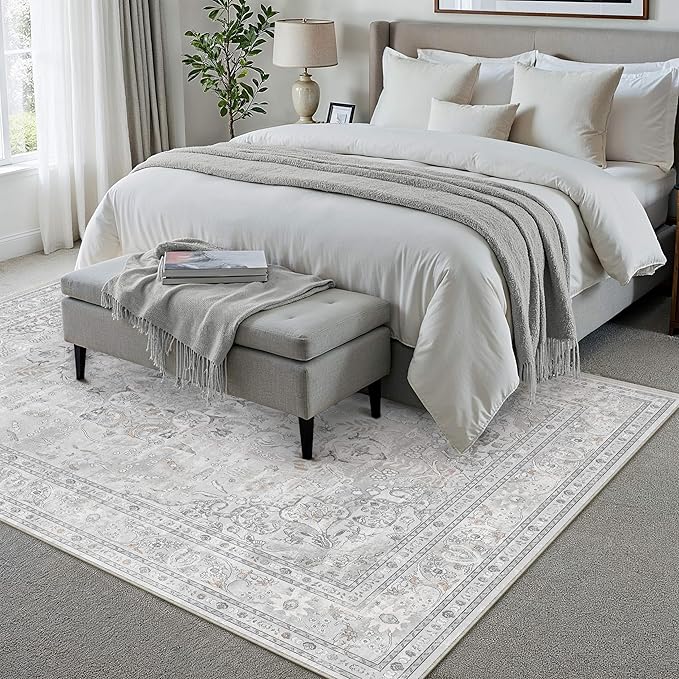 Grey 6x9 Area Rug Washable Vintage Carpet - Image 5
