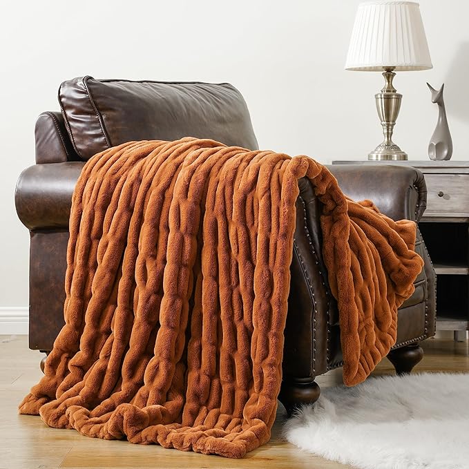 BATTILO HOME Burnt Orange Faux Fur Throw Blanket - Image 6