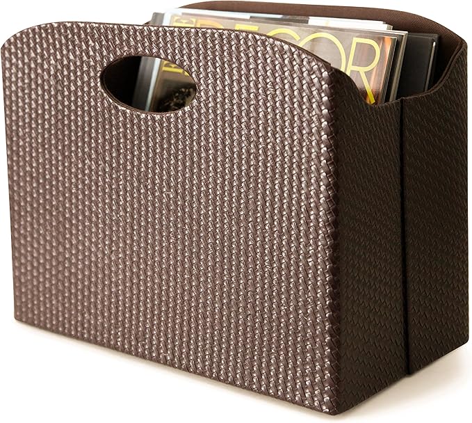 BLU MONACO | Brown Woven Leather Magazine Holder | Storage Basket by Blu_Monaco