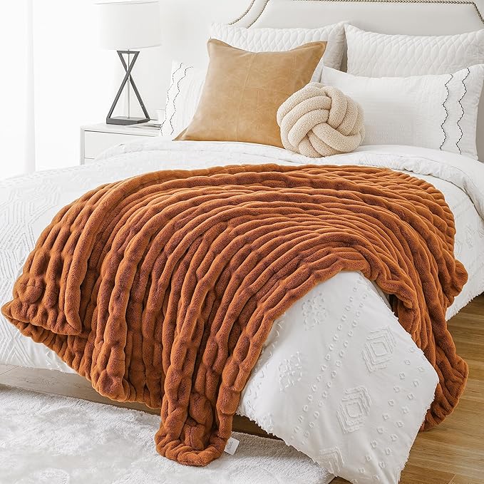 BATTILO HOME Burnt Orange Faux Fur Throw Blanket - Image 7