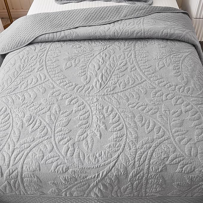 MarCielo 3-Piece 100% Cotton Oversized Bedspread Lightweight Quilt Coverlet - Image 3