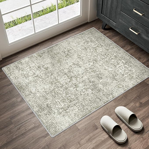 2x3 Entryway Area Rug Vintage Neutral Washable Small Carpet Indoor Non Slip by PureCozy