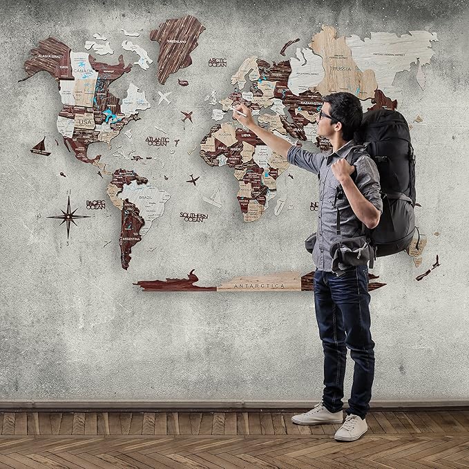 Handmade 3D Wood World Map Wall Art Large Wall Decor Track Your World Travels - Image 3