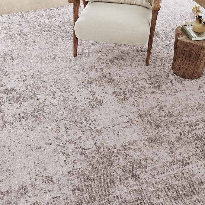 Washable Beige Area Rug 5x7 Modern Abstract Living Room Carpet Neutral Soft - Image 6