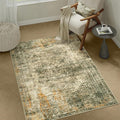 Area Rug 3x5 Brown Washable Non-Slip Lightweight Floral Vintage Distress Print by PureCozy