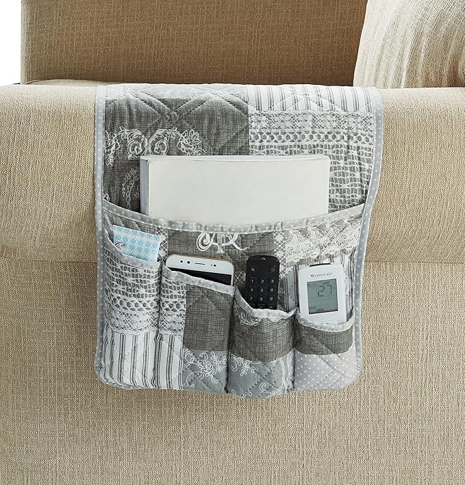 Brilliant Sunshine Grey Floral Patchwork Sofa Armrest 5 Pockets Organizer by BrilliantSunshine