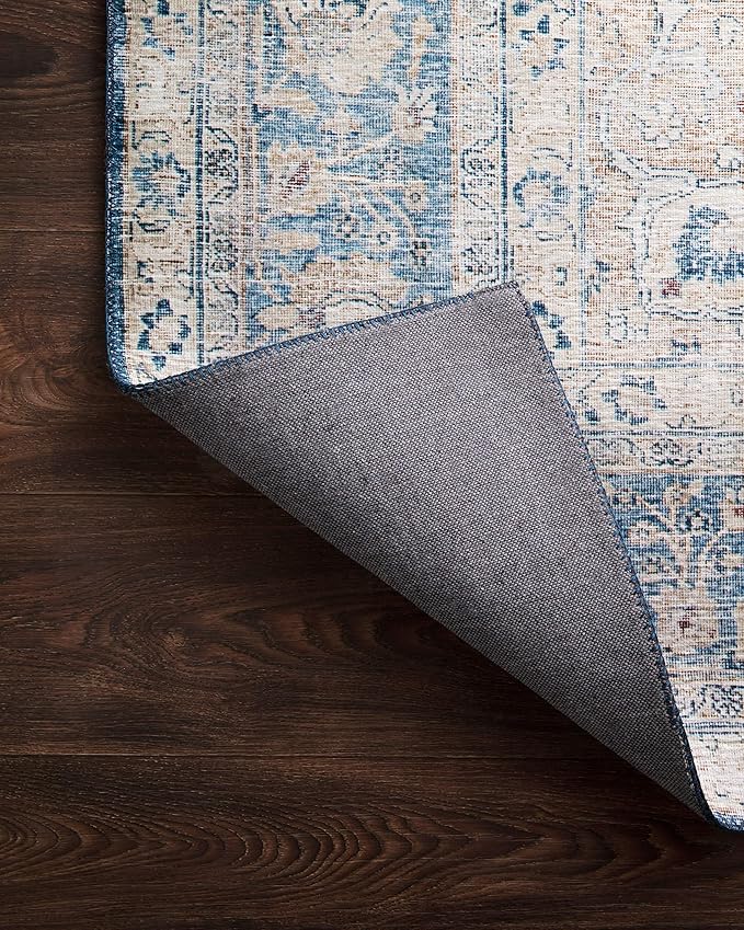 Loloi Layla Collection LAY-07 Blue/Tangerine 5'-0" x 7'-6" .13" Thick Area Rug - Image 6