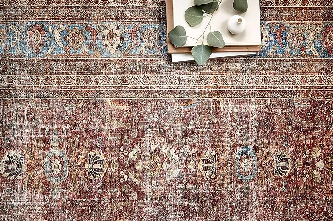 Loloi Layla Collection LAY-01 Brick/Blue 9'-0" x 12'-0" .13" Thick Area Rug - Image 4