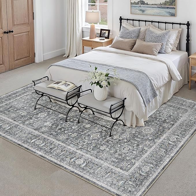Blue 6x9 Area Rug Non Slip Vintage Living Room Distressed Machine Washable - Image 4