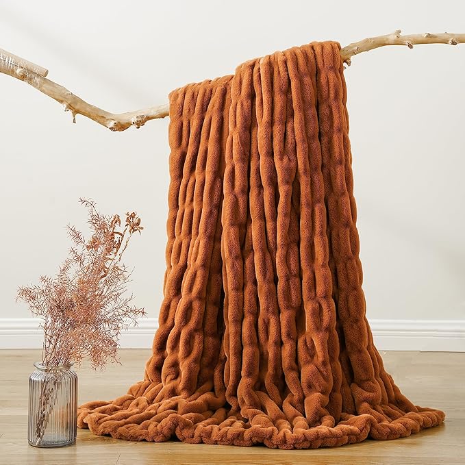 BATTILO HOME Burnt Orange Faux Fur Throw Blanket - Image 2