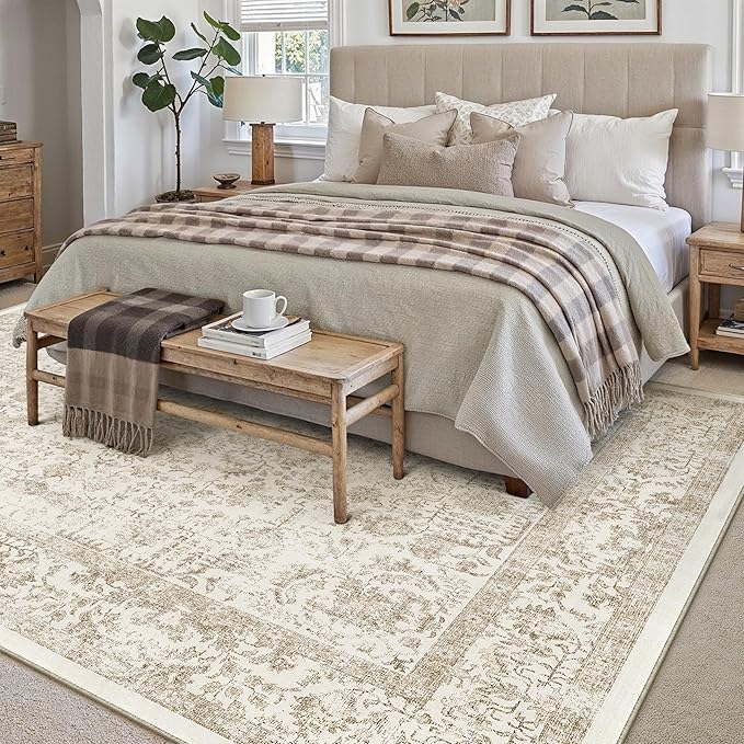 Light Brown Area Rug 10x12 Machine Washable Large Vintage Living Room - Image 6